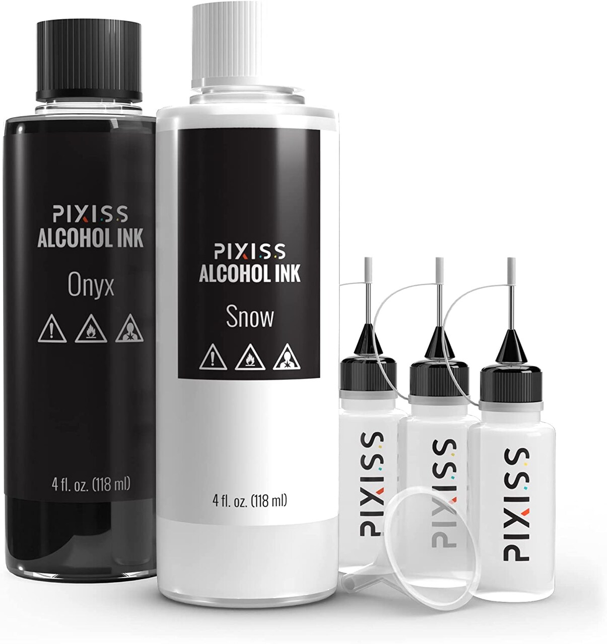 Pixiss White and Black Alcohol Ink for Resin 4oz, 3 Pixiss Applicator Bottles